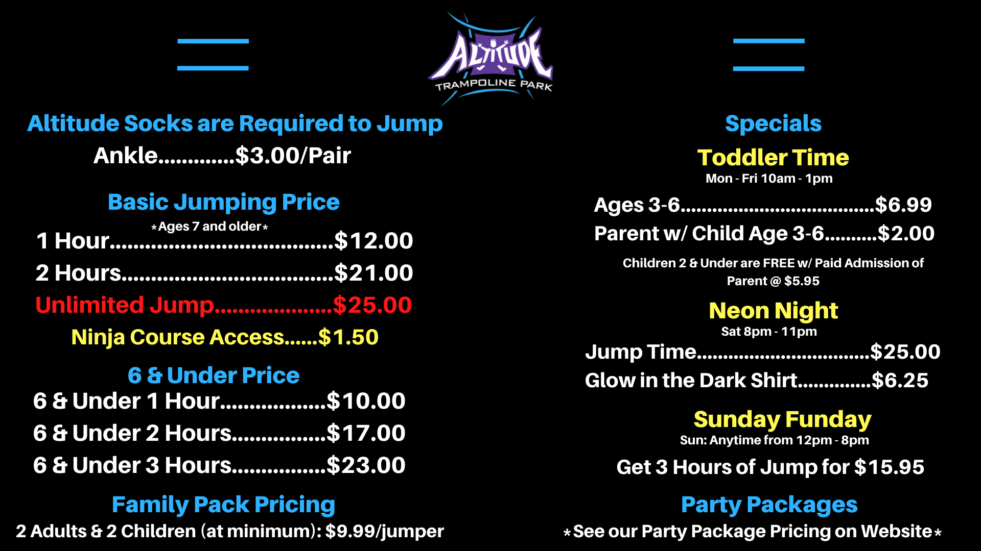 Jump Pricing - Altitude Park Bossier City
