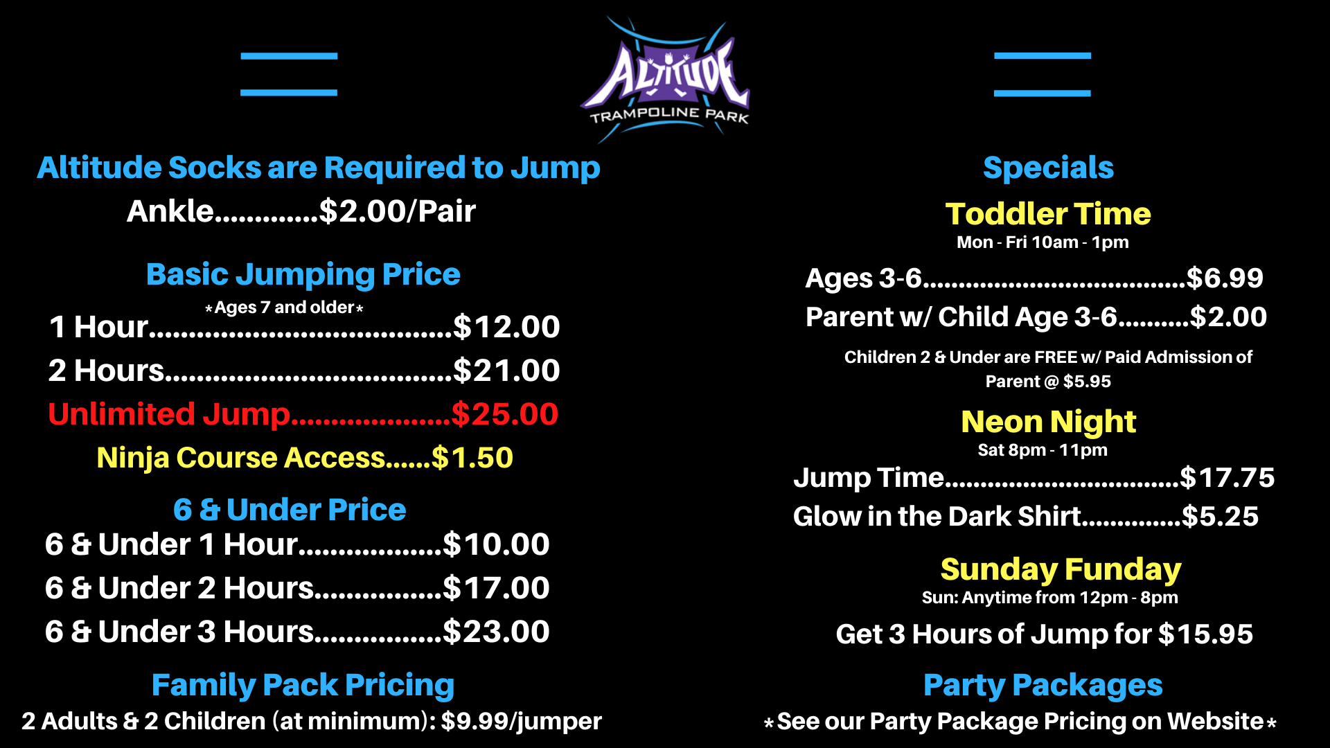 Jump Pricing Altitude Trampoline Park Bossier City